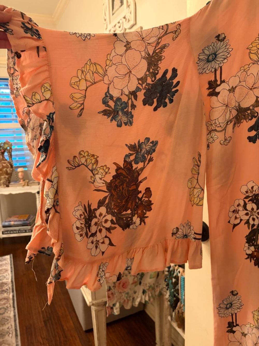 Peach Floral Kimono Robe - Picture 3 of 4